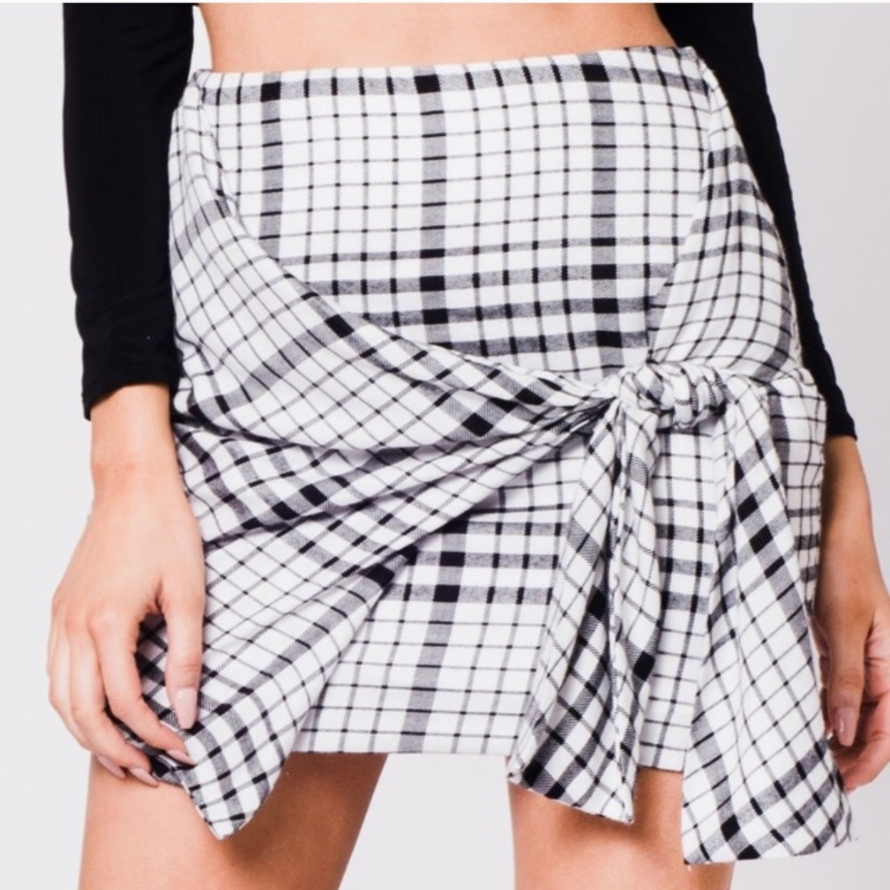 Plaid Gingham Side Tie Skirt LuxLA